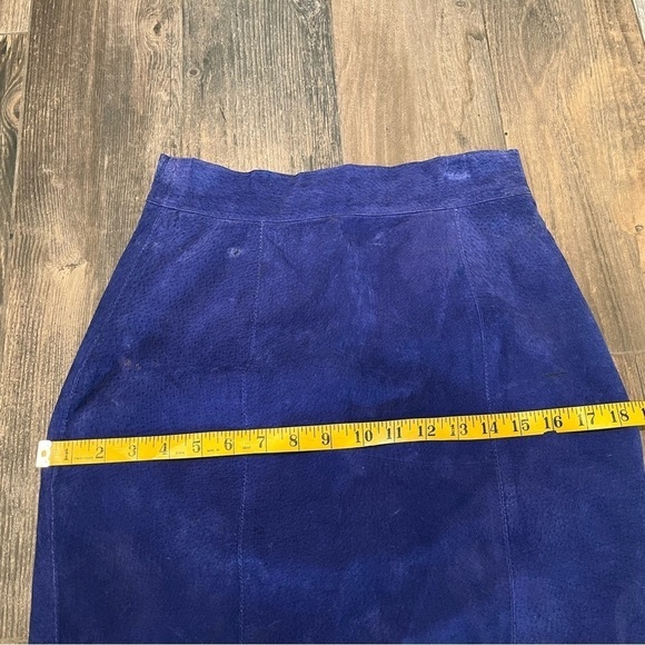 Don’t Stop Blue Suede Leather Mini Skirt High Waisted Sz 6 Y2K 80’90’s vintage - Picture 6 of 10